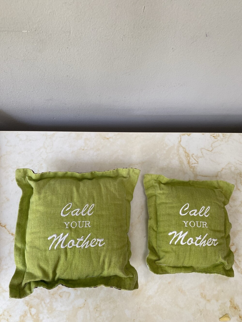 Handmade Call Your Mother Chartreuse Embroidered Accent Pillows Set of 2